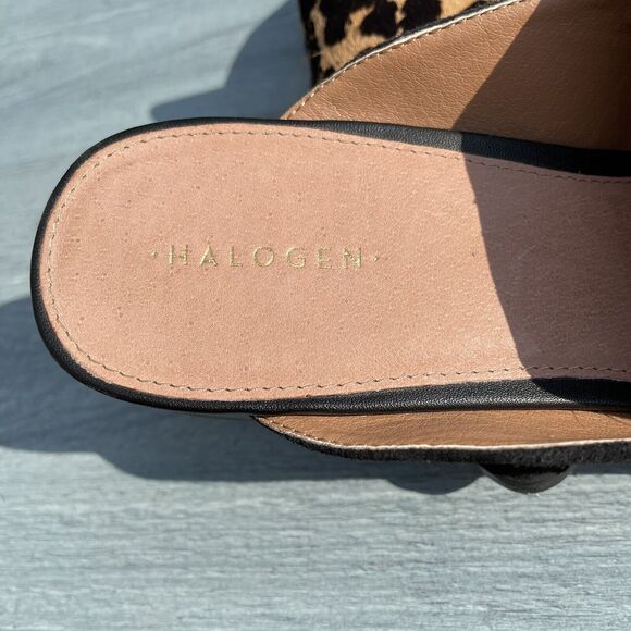 Halogen CORBIN Mules Women’s 8 Leopard Print Calf Hair Black Suede Point Slide - Picture 9 of 10